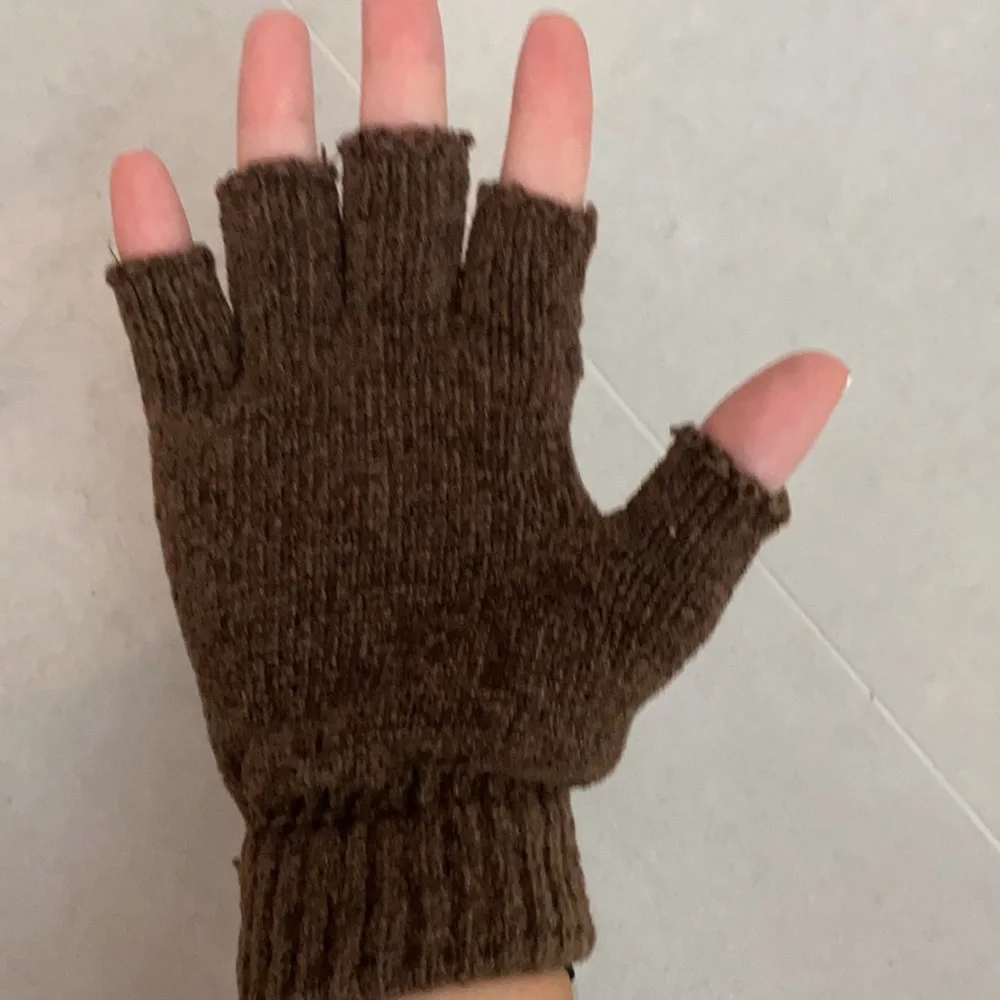 Women men Unisex Brown knit winter mittens gloves multi use covered fingers